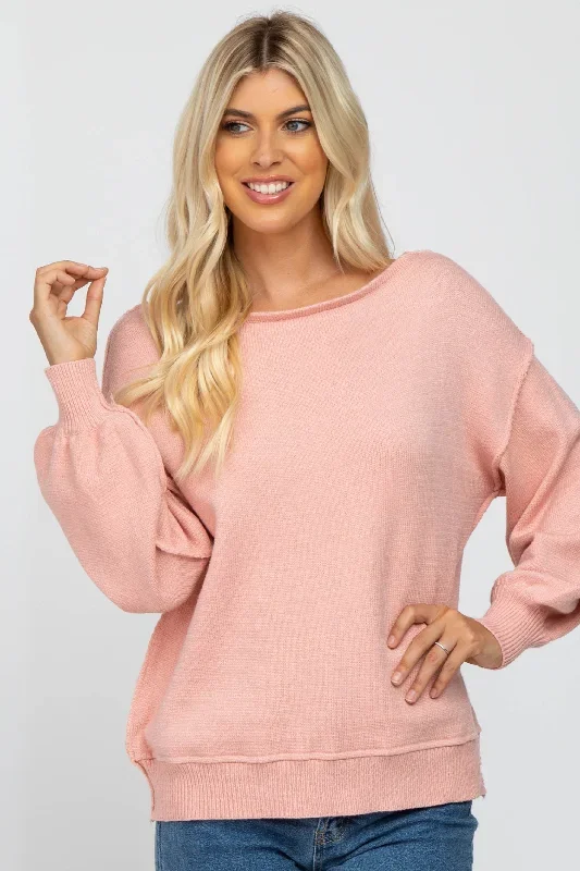  Camel Boat Neck Bubble Sleeve Sweater