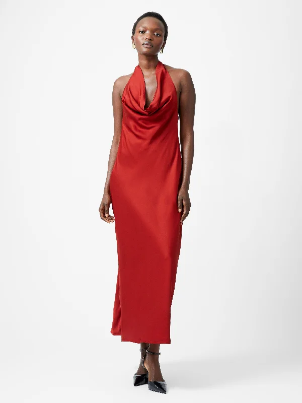 Ennis Eco Satin Halterneck Midi Dress Stylish Striped Midi Dress