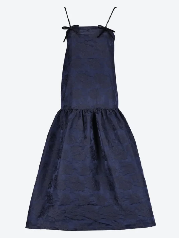Botanical jacquard strap midi dress Stylish Satin Midi Dress