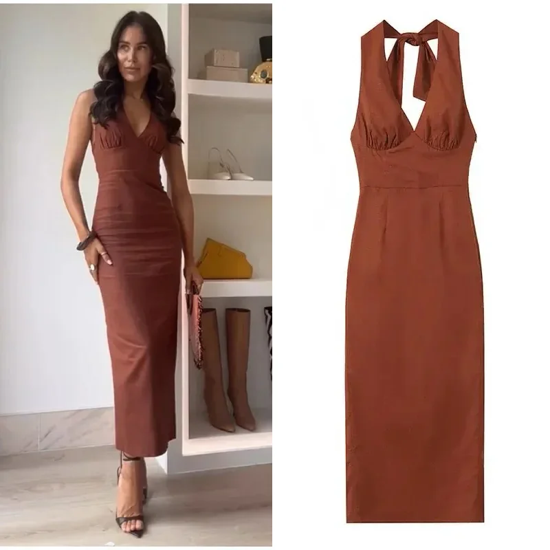 Harry Bodycon Midi Dress in Brown Elegant Floral Skirt Midi Dress