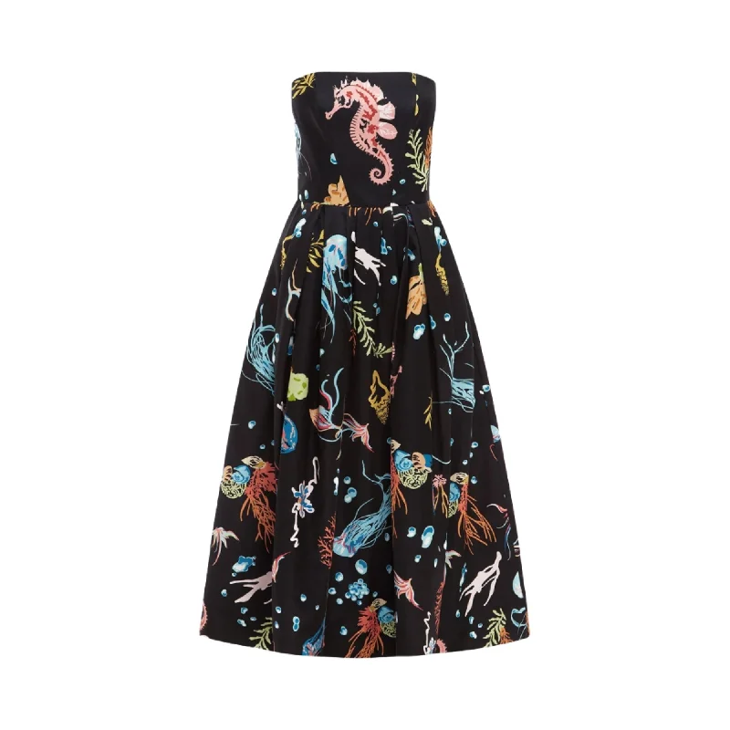 Leo Lin Women's Leanne Bustier Midi Dress Twilight Print in Black