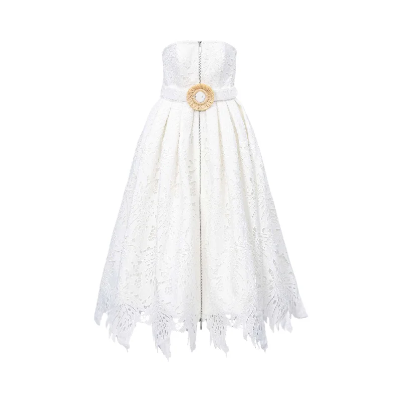 Leo Lin Women's Norine Bustier Midi Dress  Snow Comfortable Lace-Up Midi Dress