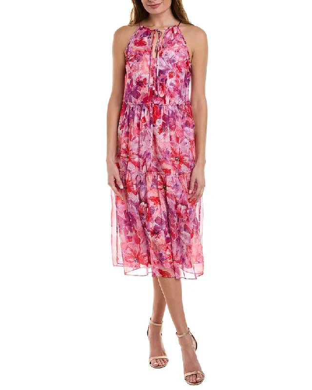 Marchesa Notte Floral Midi Dress Comfortable Short Sleeve Midi Dress