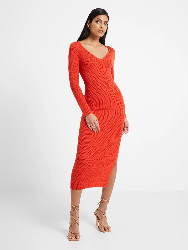 Mari Knit Midi Dress Elegant Faux Wrap Midi Dress