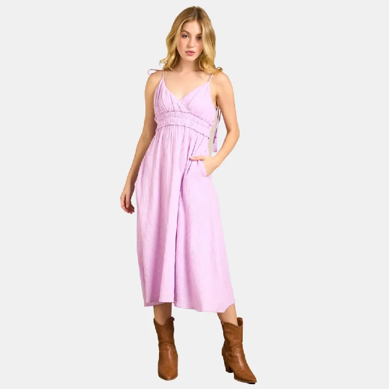 Midi Dress with V Neck (Lavender)