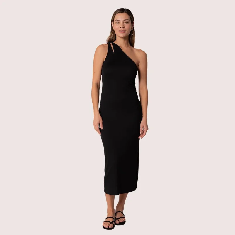 Myra One Shoulder Midi Dress (Black)