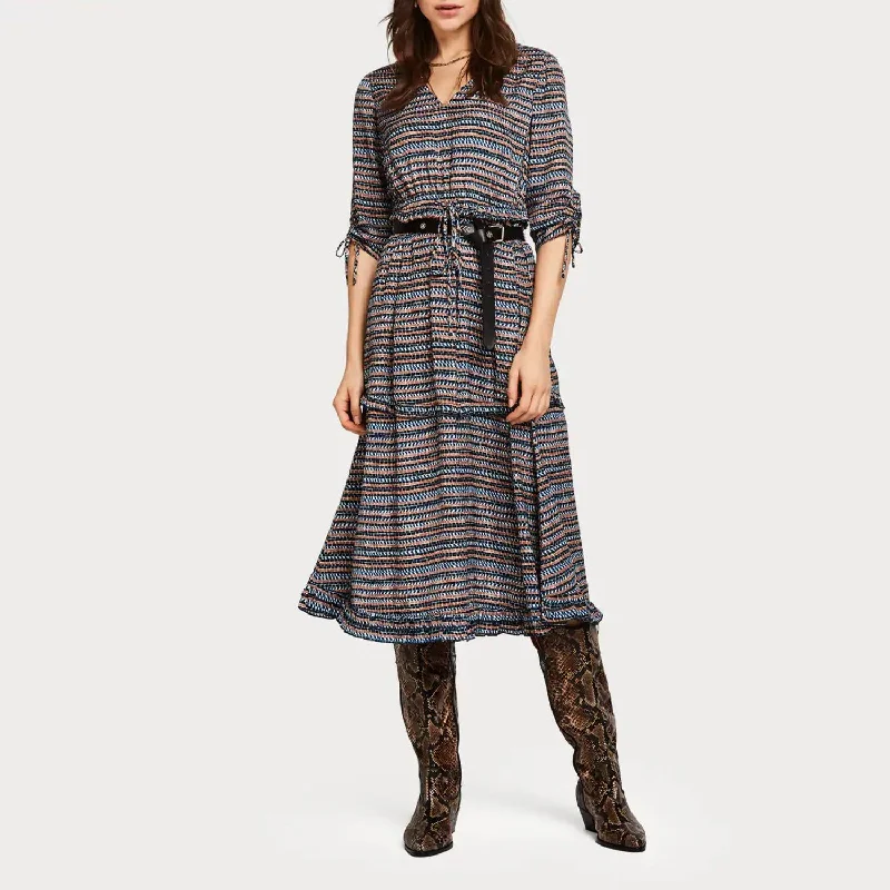 Printed Midi Dress (Navy Print) Stylish Long Sleeve Floral Midi Dress