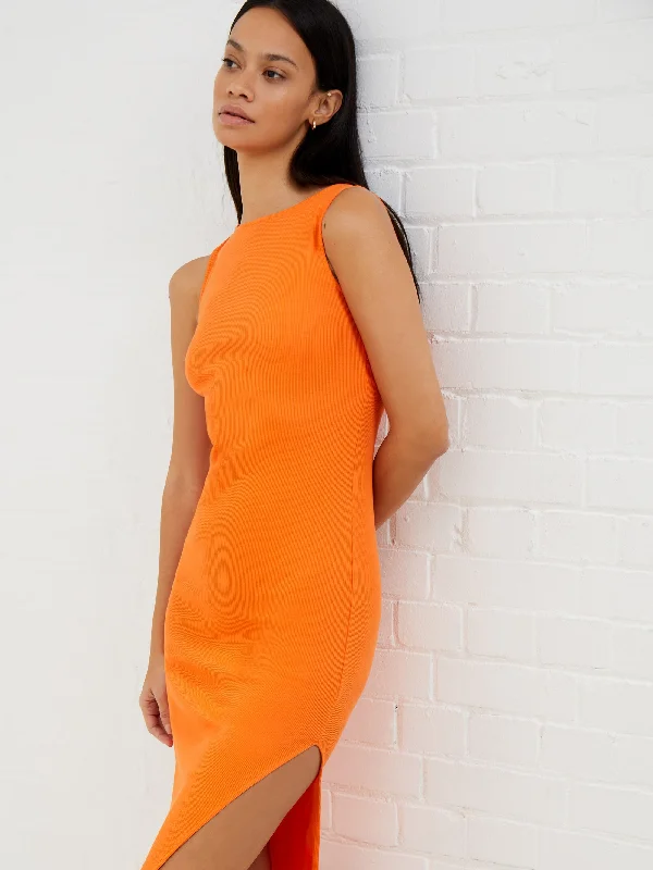 Rassia Ribbed Slash Neck Midi Dress Fashionable A-Line Midi Dress