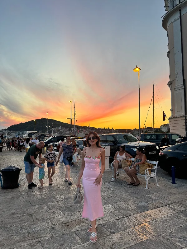 Roma Bodycon Midi Dress in Pink Comfortable Draped Midi Dress