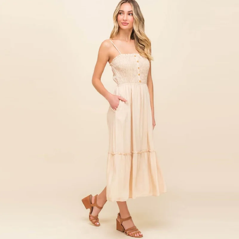 Shirred Tiered Midi Dress Trendy Shift Midi Dress