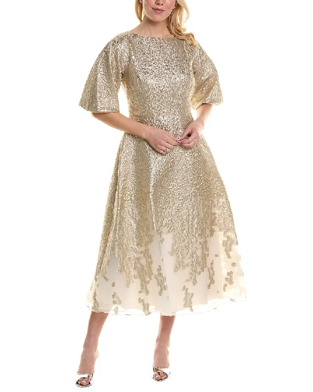 Teri Jon by Rickie Freeman Metallic Jacquard Midi Dress Comfortable Lace-Up Midi Dress Teri Jon by Rickie Freeman Metallic Jacquard Midi Dress Comfortable Lace-Up Midi Dress