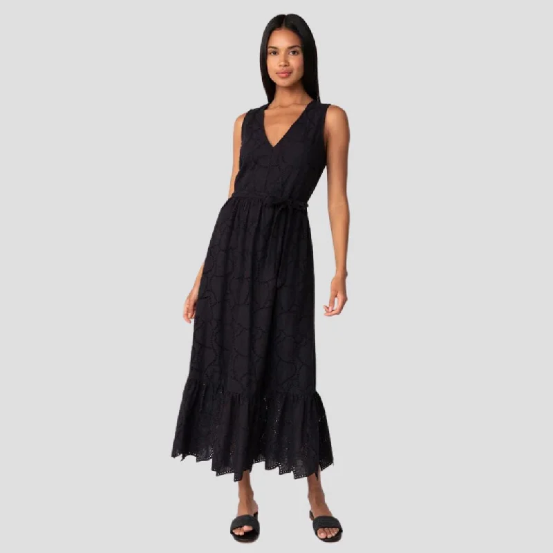 Olivia Embroidered Midi Dress (Black)