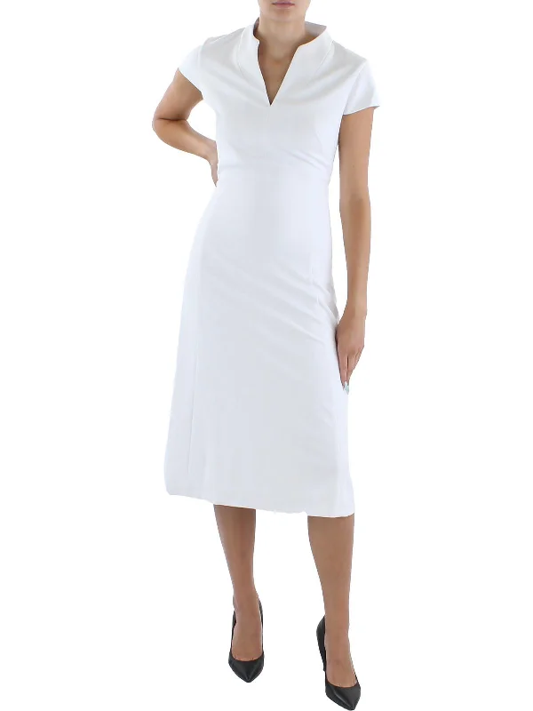 Womens Cap Sleeve Split Neck Midi Dress Chic Bohemian Midi Dress