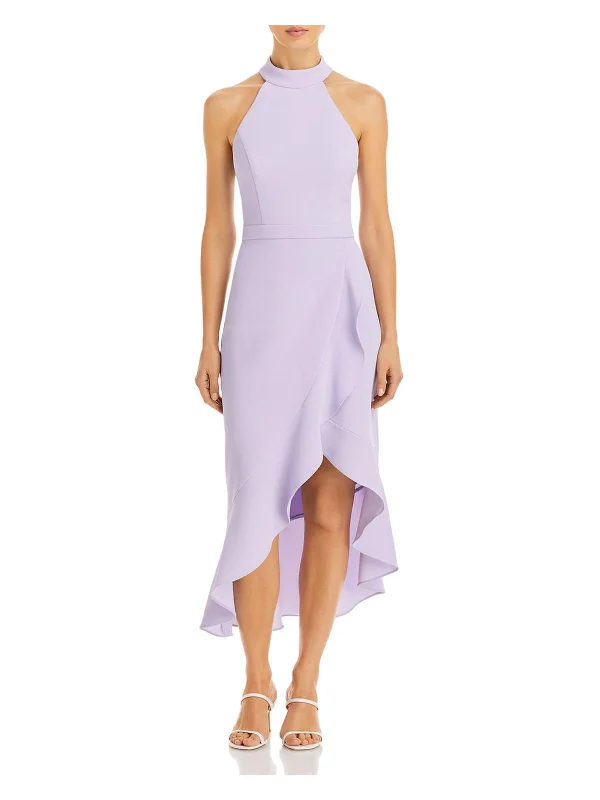 Womens Crepe Ruffled Midi Dress Fashionable Plaid Midi Dress