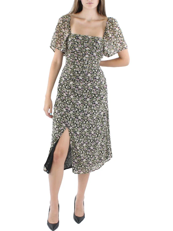 Womens Floral Print Calf Midi Dress Stylish Vintage Midi Dress
