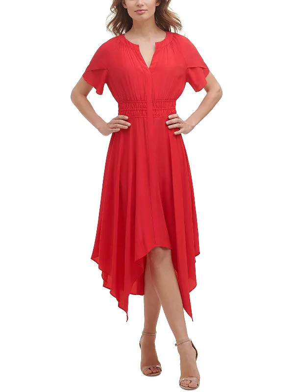 Womens Gathered Mid Calf Midi Dress Trendy Knit Midi Dress