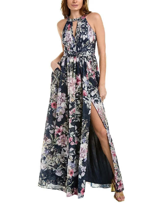 Aidan Mattox Printed Halter Maxi Dress