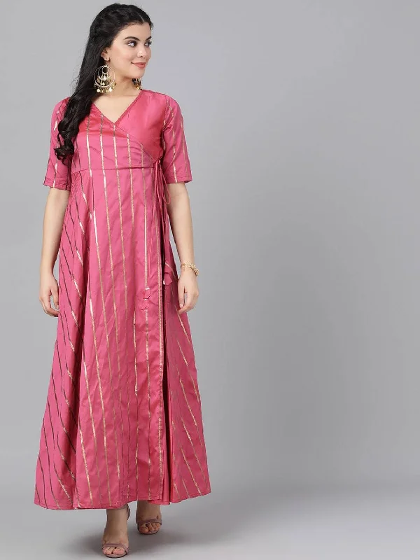 Women's  Pink Printed Maxi Dress - AKS