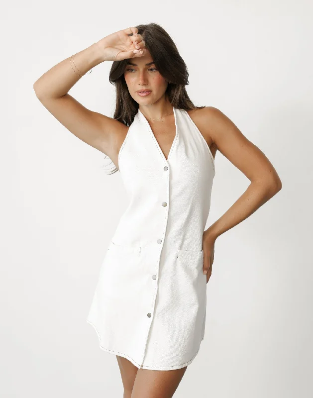 Arisha Mini Dress (White) Stylish Button-Down Mini Dress