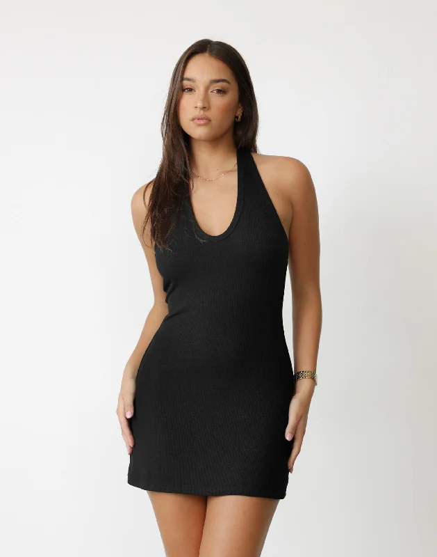 Arwen Mini Dress (Black) Comfortable Polka Dot Mini Dress