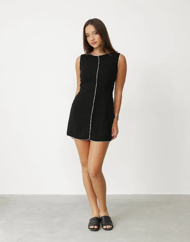 Asta Mini Dress (Black/White) Chic Puff Sleeve Mini Dress