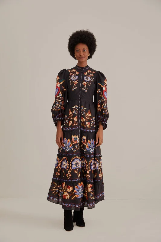 Black Winter Garden Long Sleeve Maxi Dress Stylish One-Shoulder Maxi Dress