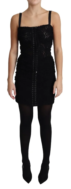 Elegant Black Lace Bustier Mini Dress Stylish Sweetheart Neck Mini Dress