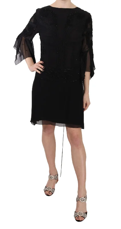 Elegant Black Sequined Silk Mini Dress Fashionable Polka Dot Mini Dress