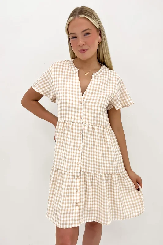 Elijah Mini Dress Latte Gingham