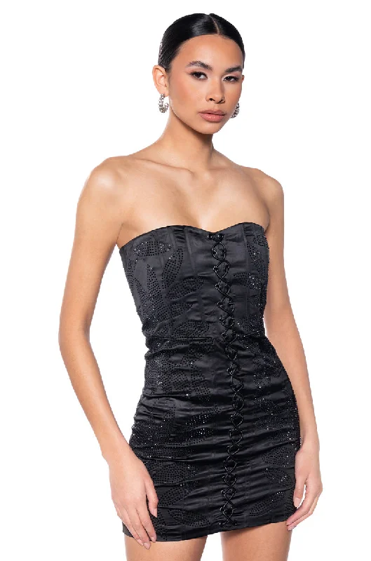 ELLIS LACE UP STRAPLESS MINI DRESS Comfortable Bodycon Mini Dress