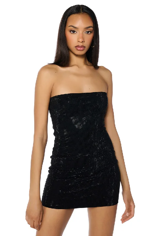 FANCY AND FUN RHINESTONE MINI DRESS IN BLACK Casual Button-Up Mini Dress