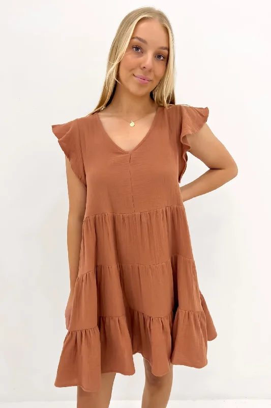 Felix Tiered Mini Dress Mocha