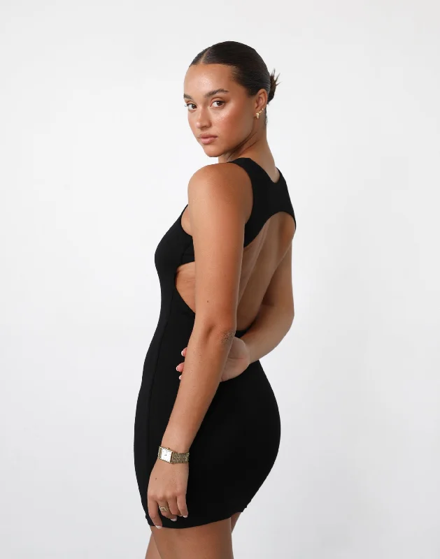 Forget It Mini Dress (Black) Trendy Button-Detail Mini Dress