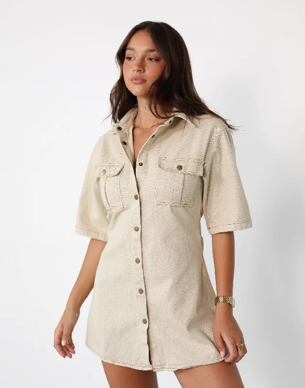 Hadid Mini Dress (Beige) Comfortable Linen Mini Dress