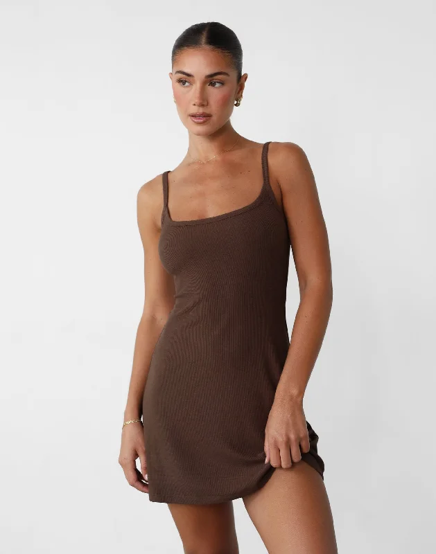 Helia Mini Dress (Oak) Cozy Cowl Neck Mini Dress
