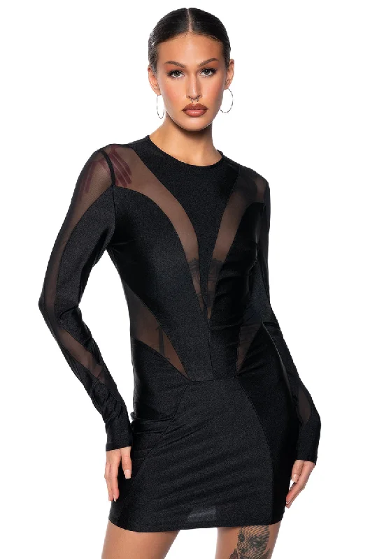IMAGINE ME MESH CUTOUT MINI DRESS Stylish Button-Down Mini Dress