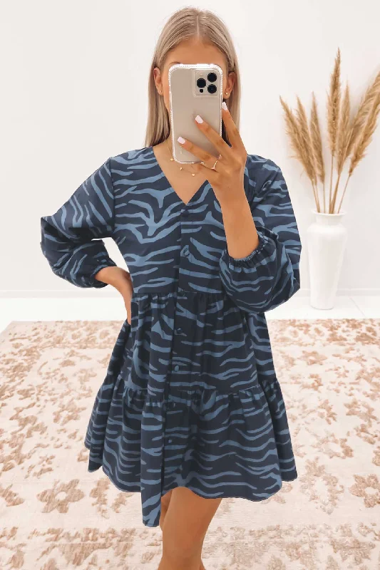 Indianna Mini Dress Navy Zebra