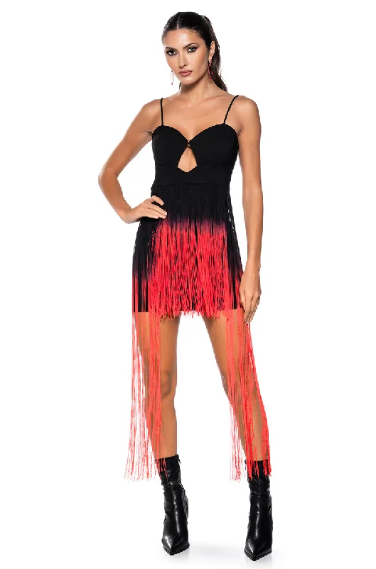 ISSA LOOK OMBRE FRINGE MINI DRESS Trendy Denim Mini Dress