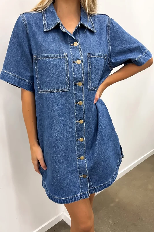 Jess Denim Mini Dress Dark Blue