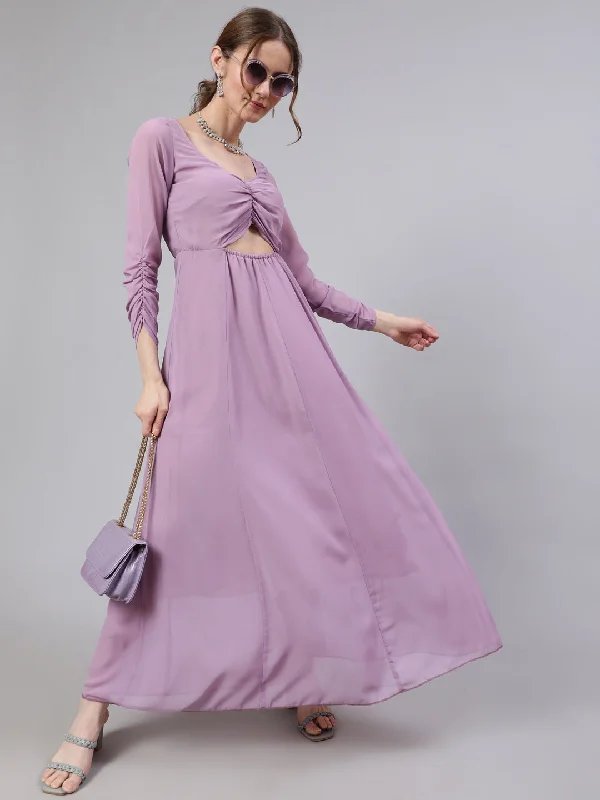 Women's Lavender Flared Maxi Dress - Aks