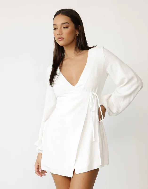 Mori Mini Dress (White) Stylish Spaghetti Strap Mini Dress