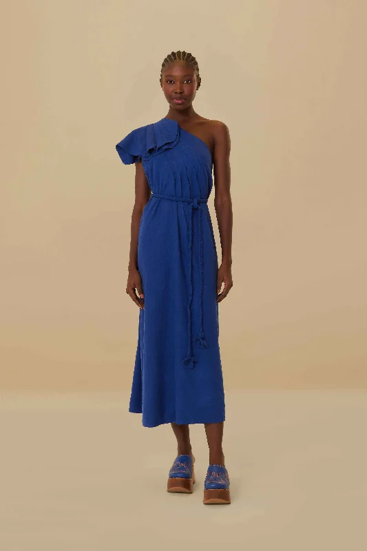Navy Blue One Shoulder Leaf Lenzing™ Ecovero™ Euroflax™ Maxi Dress Trendy Maxi Dress with Bow Navy Blue One Shoulder Leaf Lenzing™ Ecovero™ Euroflax™ Maxi Dress Trendy Maxi Dress with Bow