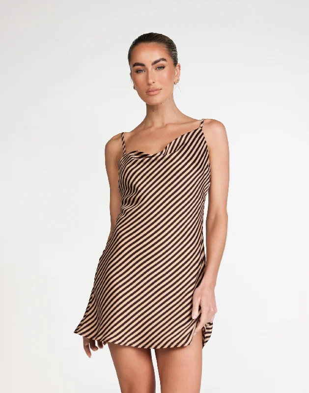 Nigella Mini Dress (Caramel Pinstripe)