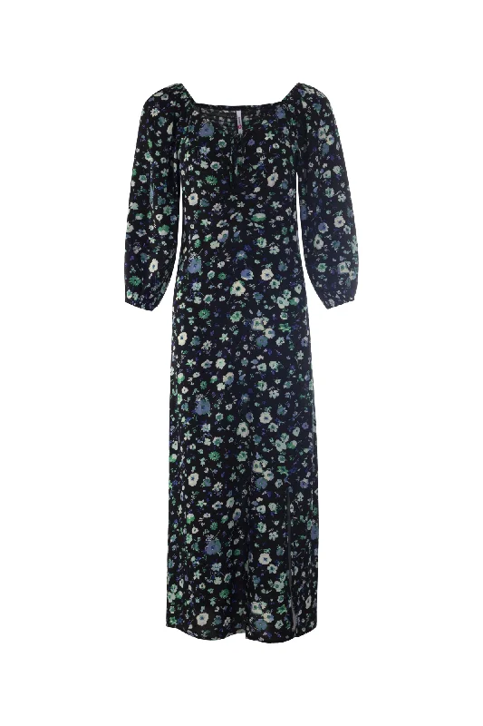 Shirred back ptd Viscose Maxi Dress | Green Black Sprig | 3358AR Classic A-Line Maxi Dress Shirred back ptd Viscose Maxi Dress | Green Black Sprig | 3358AR Classic A-Line Maxi Dress