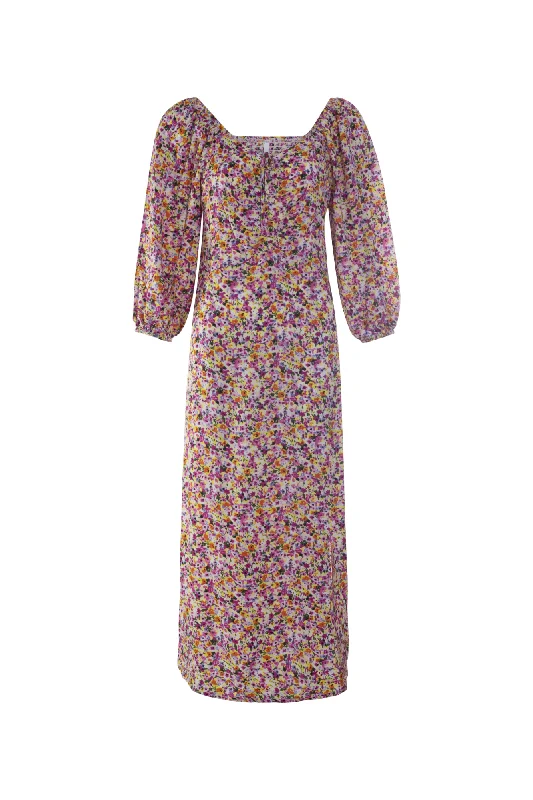 Shirred back ptd Viscose Maxi Dress | Pink Multi Ditsy | 3358AR Chic Off-Shoulder Maxi Dress Shirred back ptd Viscose Maxi Dress | Pink Multi Ditsy | 3358AR Chic Off-Shoulder Maxi Dress