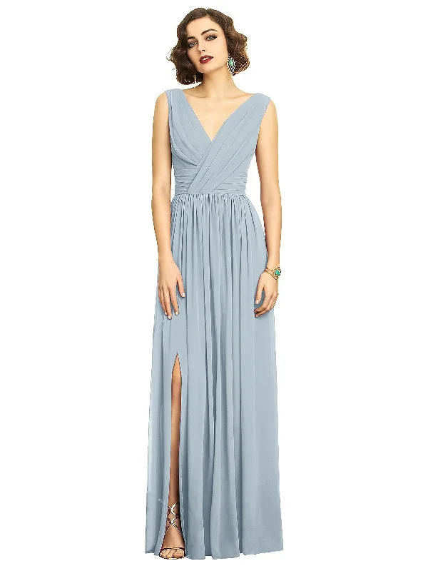 Sleeveless Draped Chiffon Maxi Dress with Front Slit