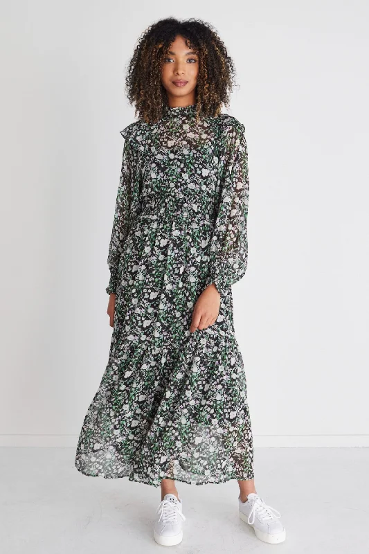 Spellbound Black Garden Ls Boho Maxi Dress Cozy Maxi Dress with Slit