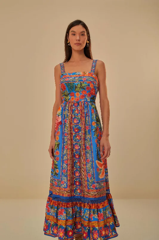 Stiched Garden Blue Maxi Dress Fashionable Chiffon Maxi Dress