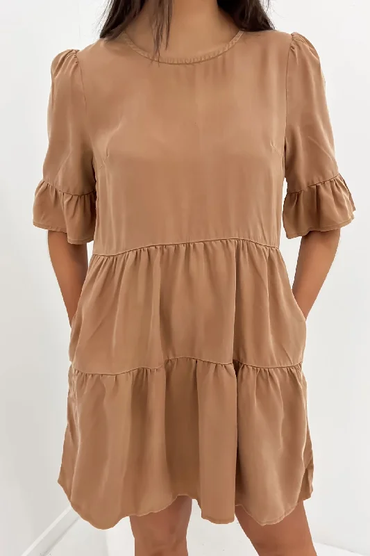 Willow Tiered Mini Dress Tan