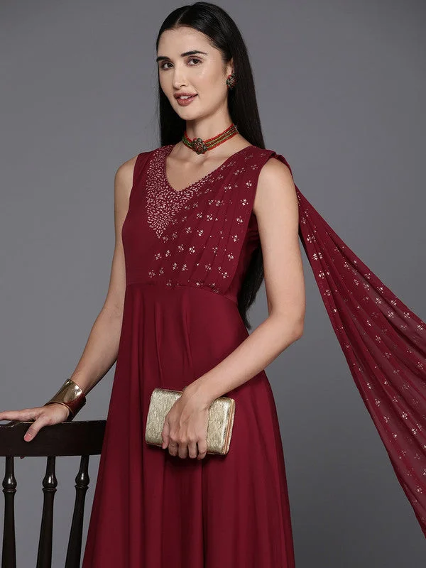 Women's Ethnic Motifs Print A-Line Maxi Dress - Ahalyaa Cozy Cold-Shoulder Maxi Dress Women's Ethnic Motifs Print A-Line Maxi Dress - Ahalyaa Cozy Cold-Shoulder Maxi Dress
